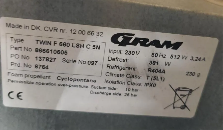 GRAM TWIN F 660 LSH C 5N Freezer -25C, 7 shelves E As-is, CLEARANCE!