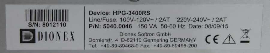 Dionex UltiMate HPG-3400RS Binary Pump As-is, CLEARANCE!