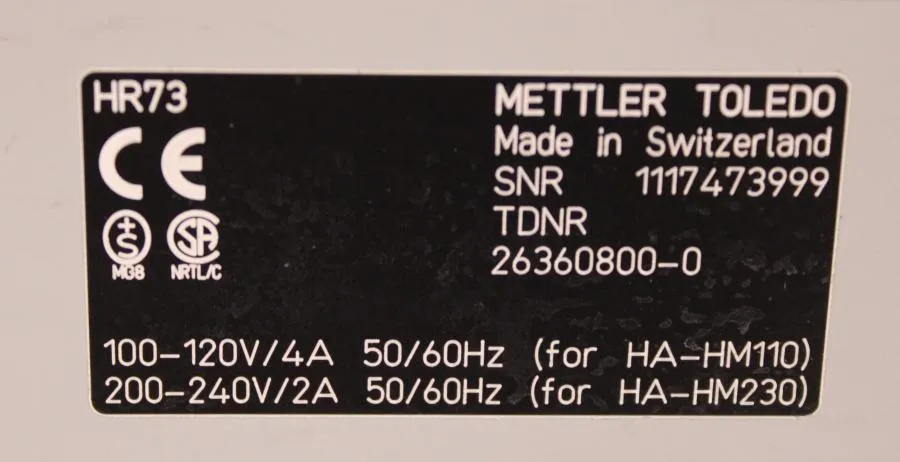 Mettler Toledo HR73 Halogen Moisture Analyzer