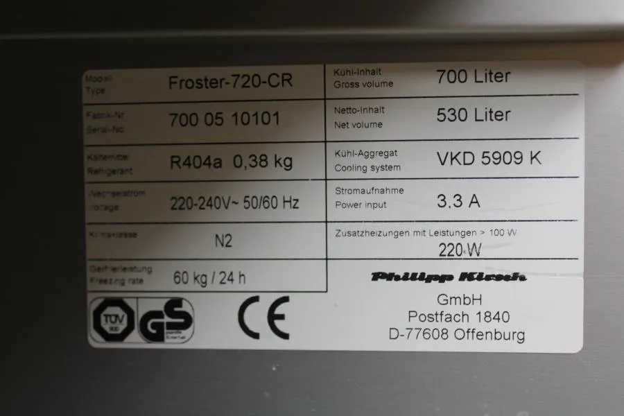 Kirsch Froster-720-CR Freezer -20C  5 Shelfs EU Plug, base on wheels