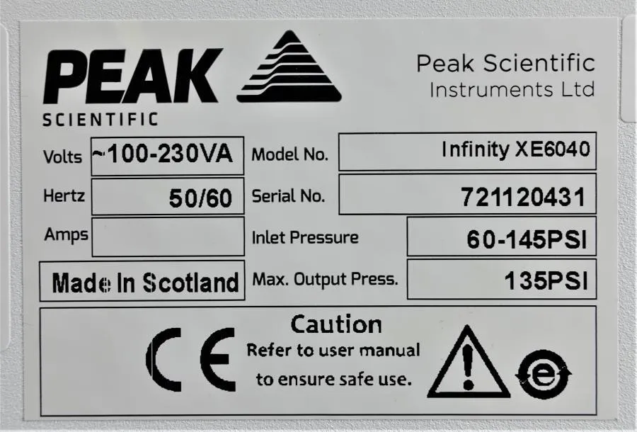 Peak Scientific Infinity XE6040 Nitrogen Gas Gener As-is, CLEARANCE!