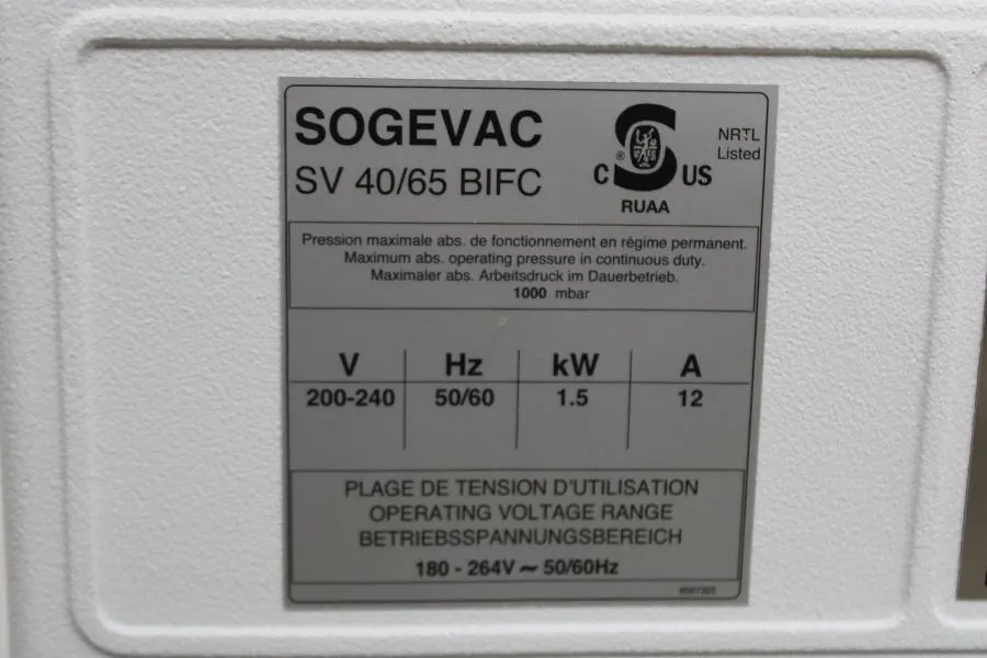 Leybold SOGEVAC SV65BIFC 960465V013001 Vacuum Pump