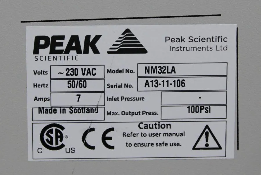 Peak Scientific NM32LA Nitrogen Generator As-is, CLEARANCE!