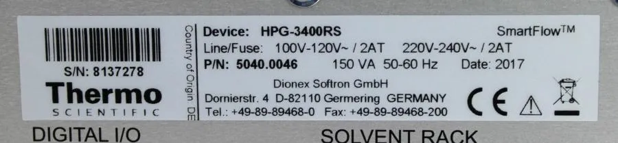 Thermo Dionex UltiMate 3000 HPG-3400RS Pump 5040.0046+Accessories 5040.9130A