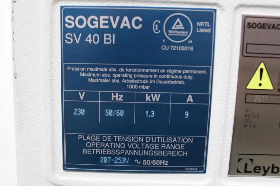 Sogevac Vacuum Pump Single-Stage Rotary SV40 BI-SV As-is, CLEARANCE!
