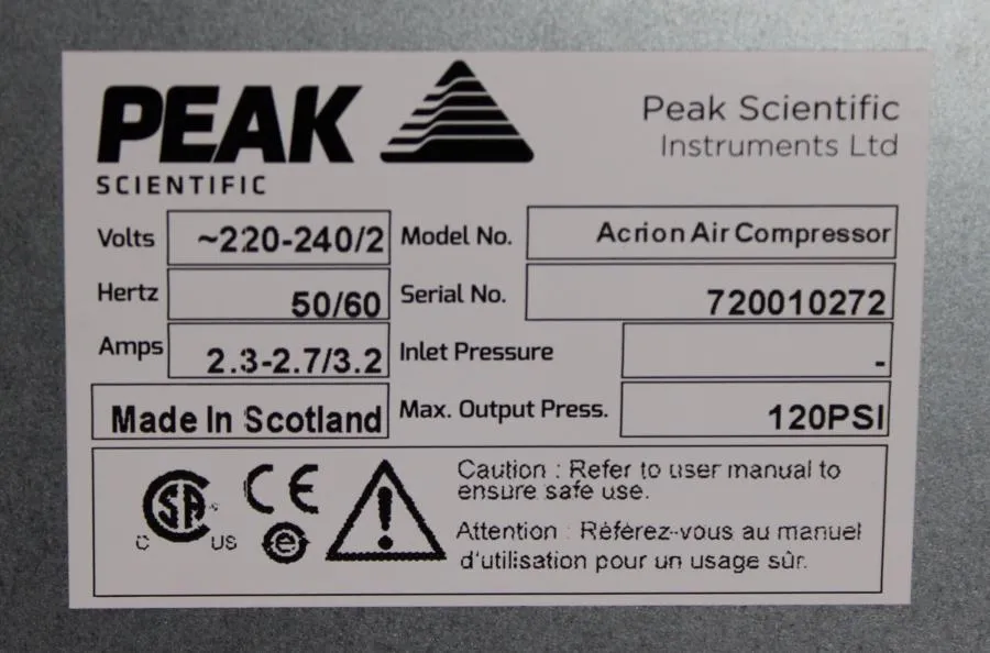Peak Scientific Acrion N2 Nitrogen Generator + Acr As-is, CLEARANCE!