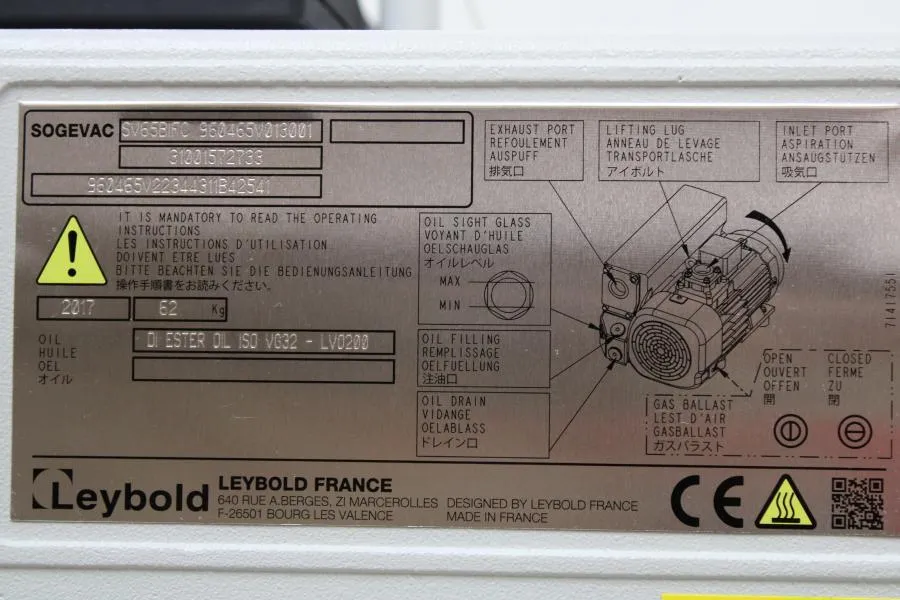 Leybold SOGEVAC SV65BIFC 960465V013001 As-is, CLEARANCE!
