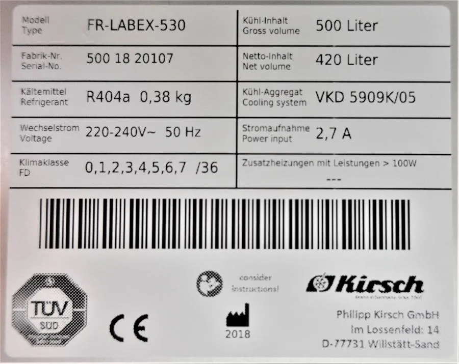 Kirsch Laboratory Freezer LABEX Pro-Active FR-LABE As-is, CLEARANCE!