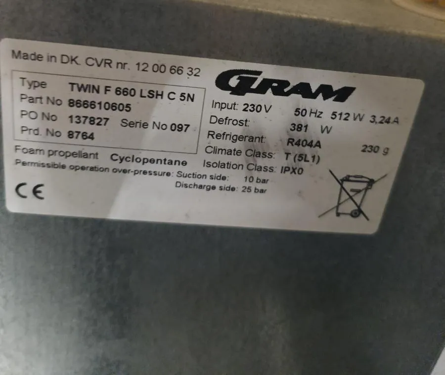 GRAM TWIN F 660 LSH C 5N Freezer -25C, 9 shelves E As-is, CLEARANCE!