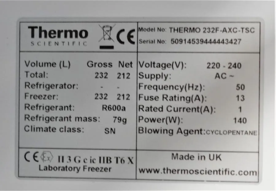Thermo ES Series Labratory Freezer 232F-AXC-TSC Sp As-is, CLEARANCE!