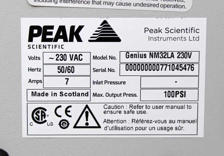 Peak Scientific Genius NM32LA Nitrogen Gas Generator As-is, CLEARANCE!