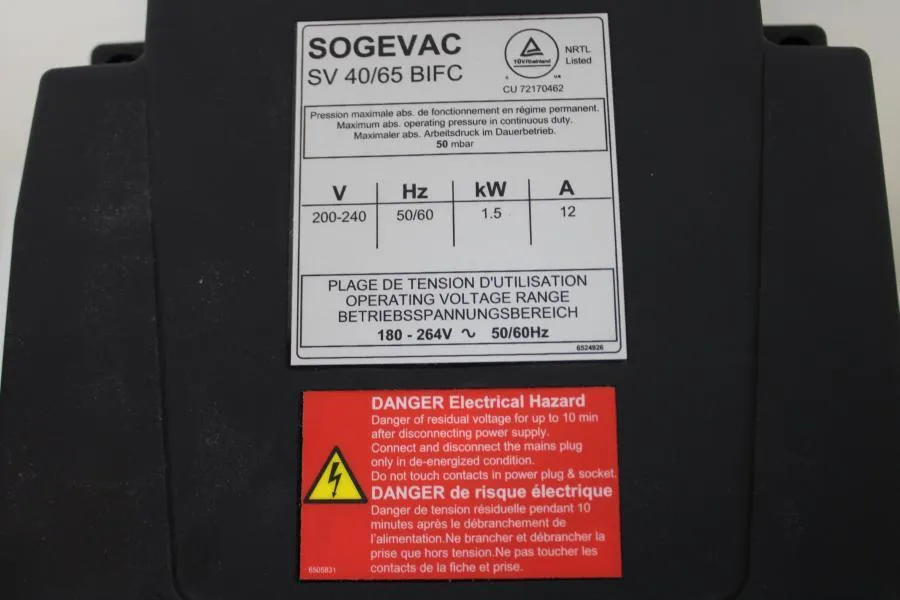 Leybold SOGEVAC SV65BIFC 960465V013001 Vacuum Pump As-is, CLEARANCE!