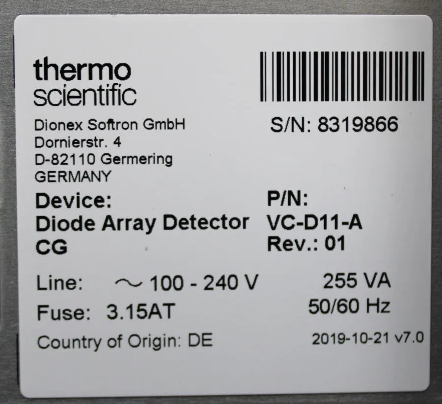 Thermo Scientific Vanquish CG Diode Array Detector CLEARANCE!