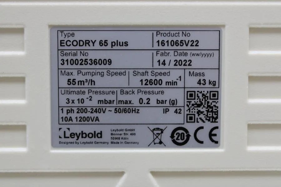 Leybold ECODRY 65 161065V22 Vacuum Pump As-is, CLEARANCE!