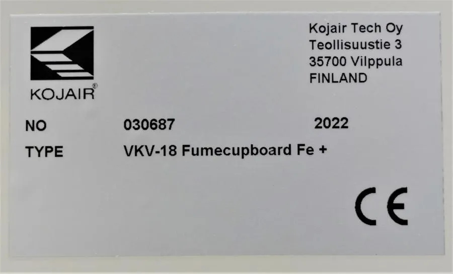 Kojair VKV-18 Fume Cupboard Fe+ 180 cm Adjustable  As-is, CLEARANCE!