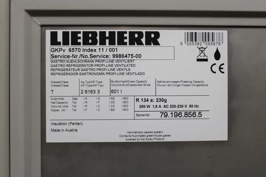 LIEBHERR  Refrigerator GKPv 6570, +1C, 4 shelfs, E As-is, CLEARANCE!