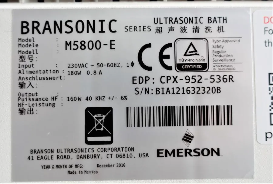 Emerson Bransonic 5800 Ultrasonic Bath As-is, CLEARANCE!