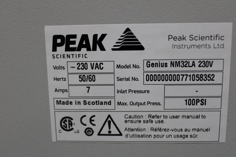 Peak Scientific Genius NM32LA Nitrogen Gas Generat As-is, CLEARANCE!
