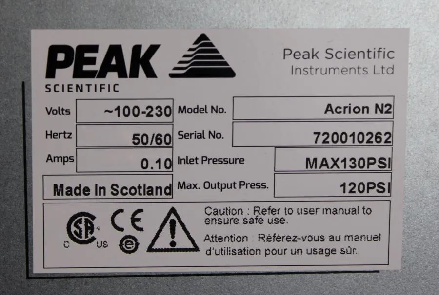 Peak Scientific Acrion N2 Nitrogen Generator + Acr As-is, CLEARANCE!