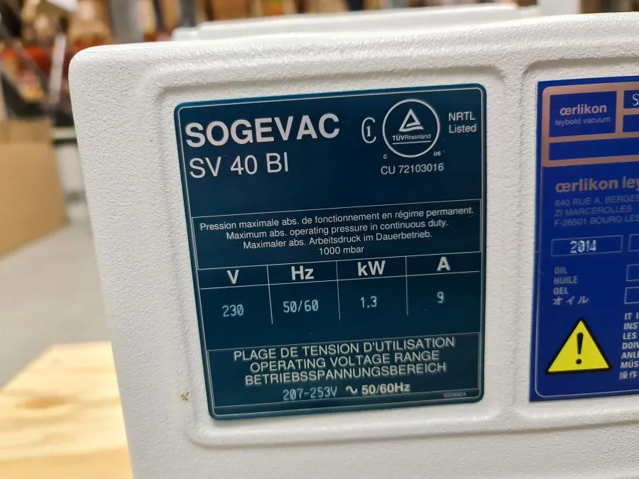 Sogevac SV40 BI Single-Stage Rotary Vane Pump 6500 As-is, CLEARANCE!