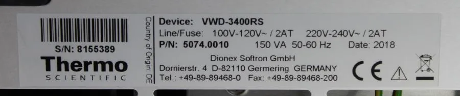 Dionex UltiMate 3000 VWD-3400RS Variable Wavelength Detector 5074.0010