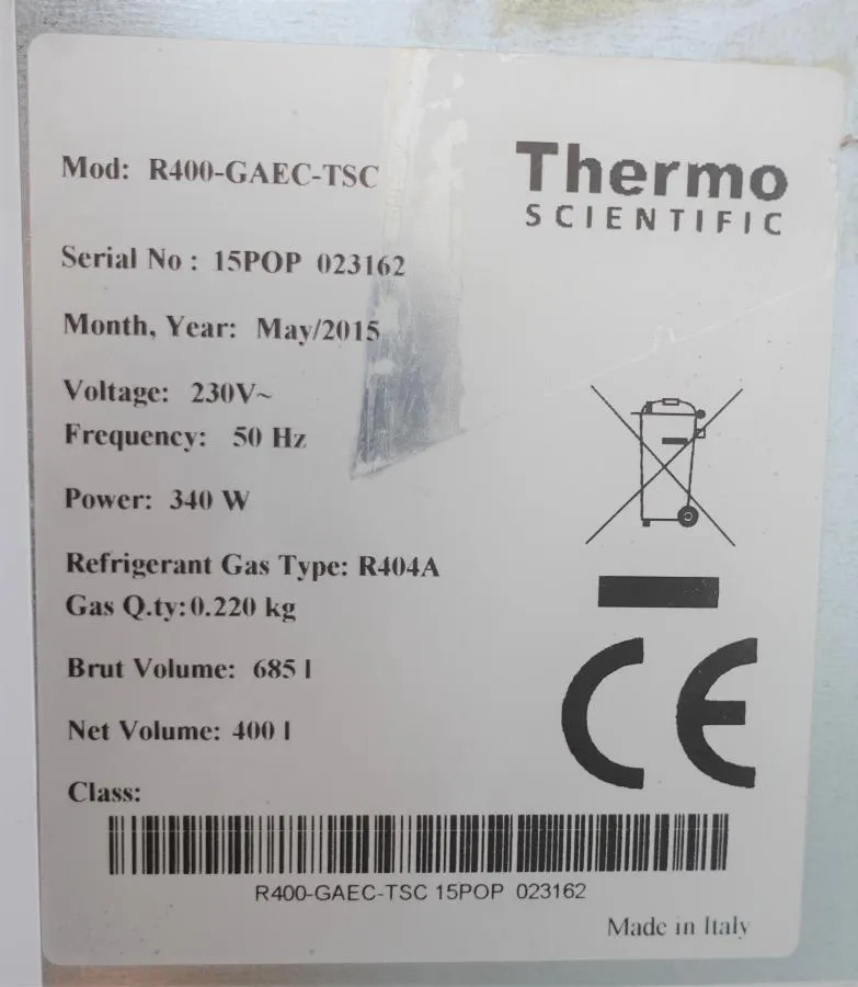 Thermo Scientific Model: R400-GAEC-TSC Glass Door  As-is, CLEARANCE!
