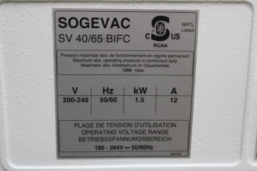 Leybold SOGEVAC SV65BIFC 960465V013001 Vacuum Pump As-is, CLEARANCE!