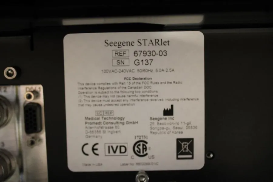 Seegene STARlet 8-Span Liquid Handler REF:67930-03 + PC/Monitor